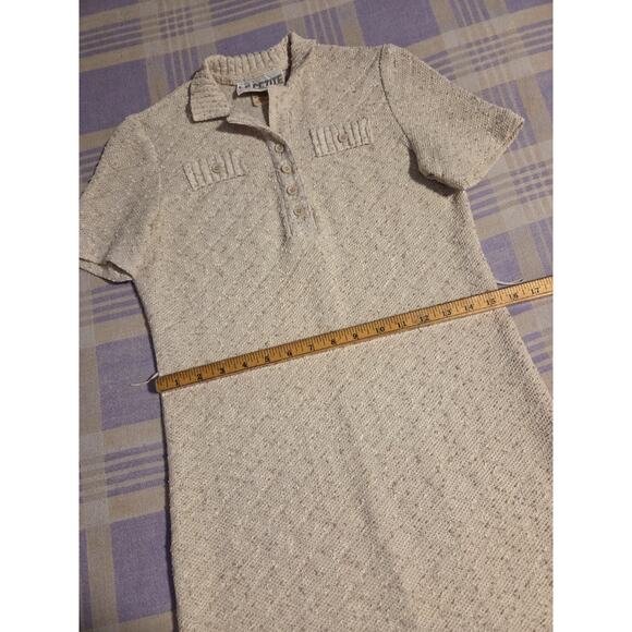 Vintage 70's Leslie Fay LF Petite Tan Short Sleeve Dress 12 Button 60s 80s - Picture 7 of 13